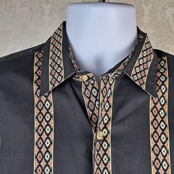 Natural Issue by Feldini Size Large Black Button Up Pattern Stripes Vintage EUC - Picture 2 of 10